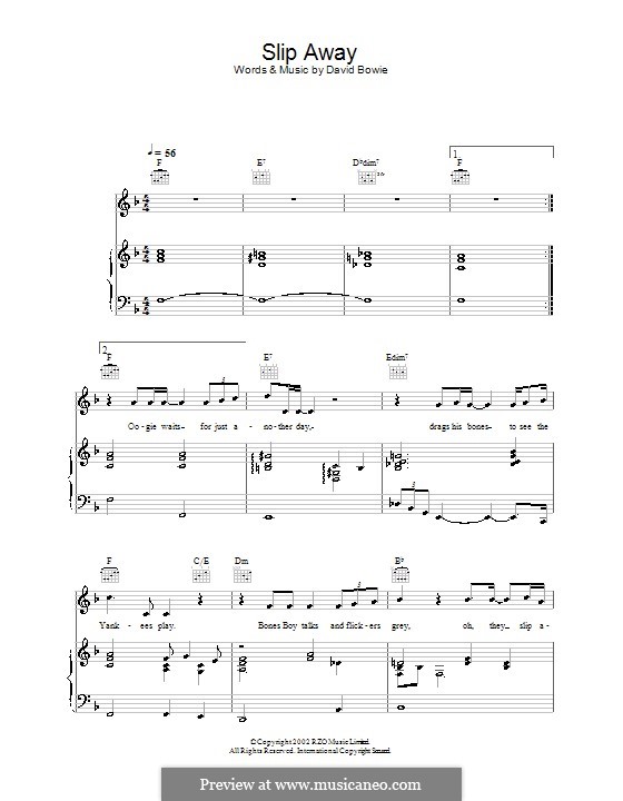 Slip Away by D. Bowie sheet music on MusicaNeo