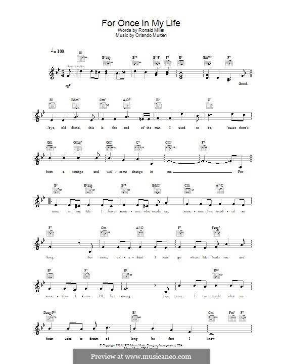 For Once in My Life by O. Murden, R. Miller sheet music on MusicaNeo For Once in My Life by O. Murden, R. Miller sheet music on MusicaNeo