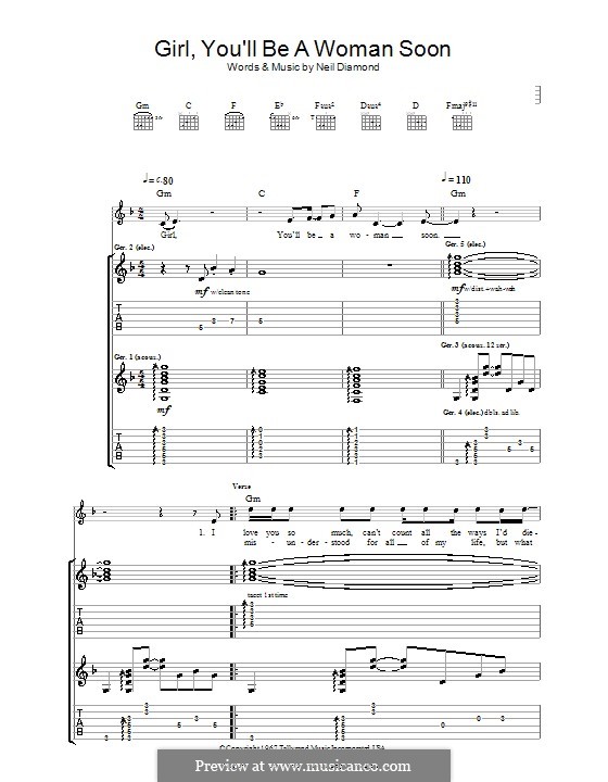 partition guitare girl you’ll be a woman soon