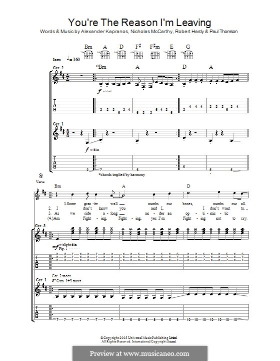 You're the Reason I'm Leaving (Franz Ferdinand): For guitar with tab by Alexander Kapranos, Nicholas McCarthy, Paul Thomson, Robert Hardy