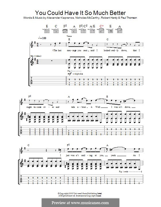 You Could Have It So Much Better (Franz Ferdinand): For guitar with tab by Alexander Kapranos, Nicholas McCarthy, Paul Thomson, Robert Hardy