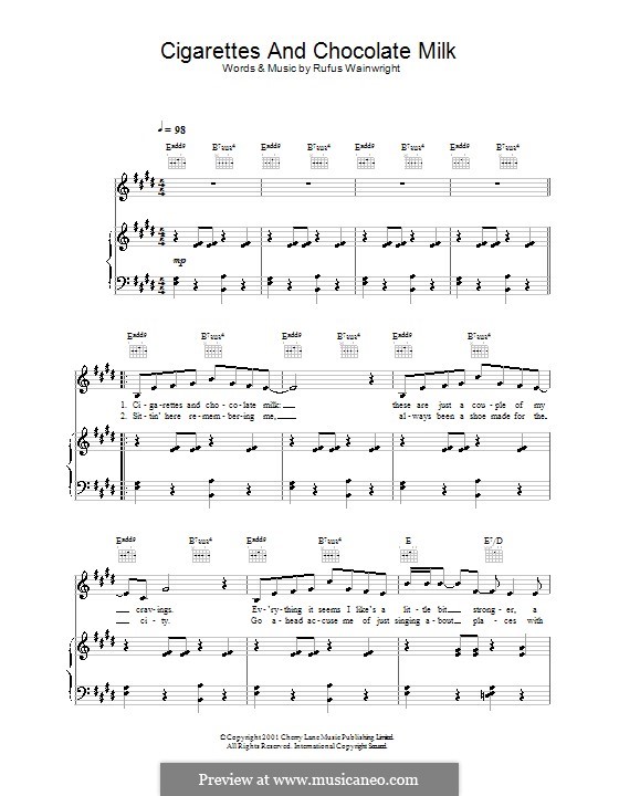 Cigarettes and Chocolate Milk: For voice and piano (or guitar) by Rufus Wainwright
