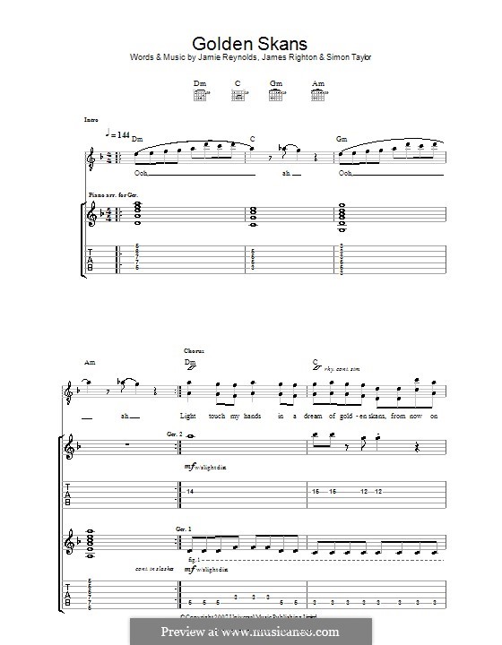 Golden Skans (Klaxons): For guitar with tab by James Righton, Jamie Reynolds, Simon Taylor