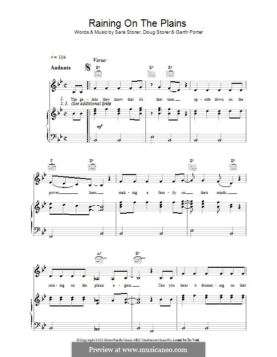 Raining on the Plains (Sara Storer): For voice and piano (or guitar) by Doug Storer, Garth Porter