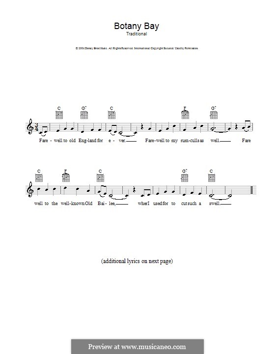 Botany Bay by folklore sheet music on MusicaNeo