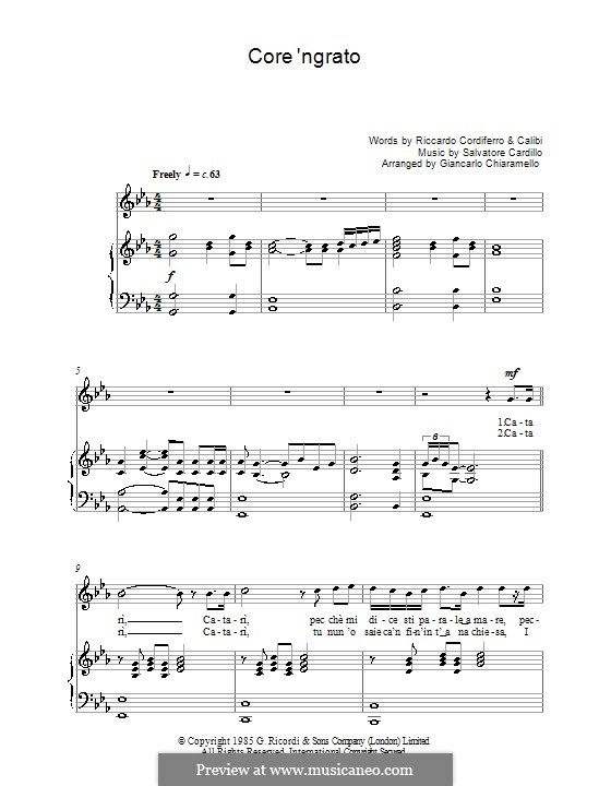 Core 'ngrato by S. Cardillo sheet music on MusicaNeo