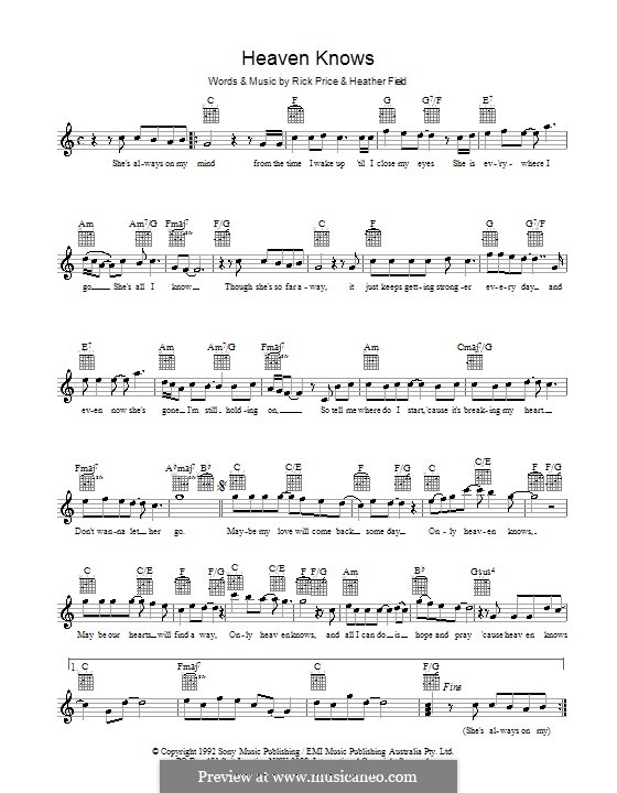 Heaven Knows (Rick Price) by H. Field sheet music on Heaven Knows (Rick Price) by H. Field sheet music on