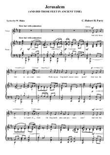 Jerusalem (And did Those Feet in Ancient Time): For voice and piano by Charles Hubert Hastings Parry