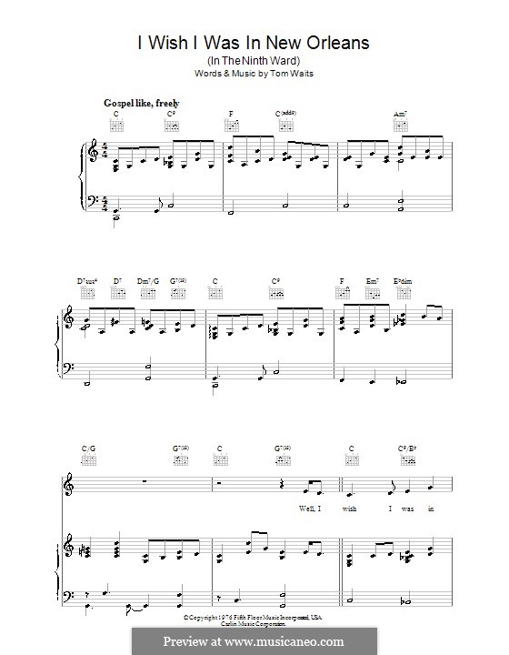 I Wish I Was in New Orleans: For voice and piano (or guitar) by Tom Waits