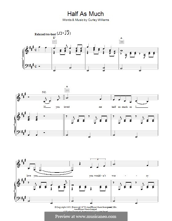 Half as Much (Patsy Cline): For voice and piano (or guitar) by Curley Williams