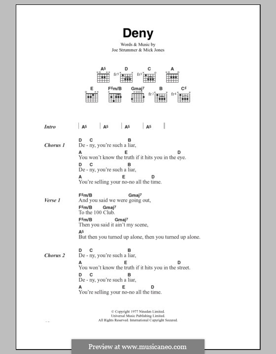 Deny (The Clash): Lyrics and chords by Joe Strummer, Mick Jones