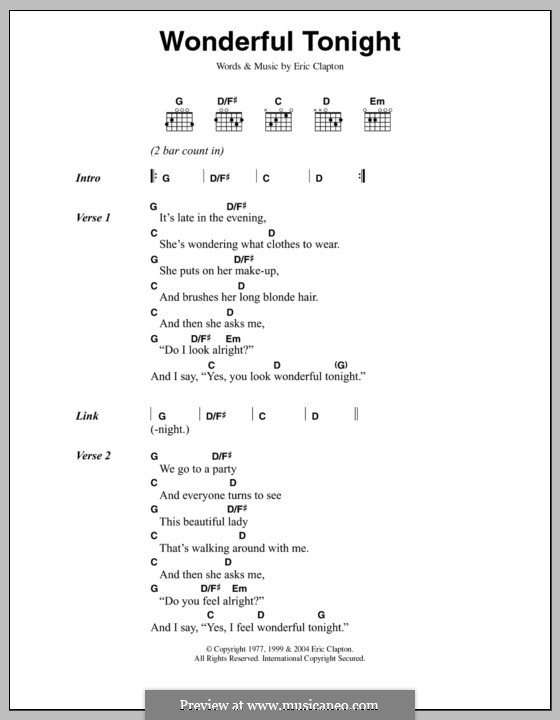 wonderful tonight chords tabs wonderful tonight chords tabs