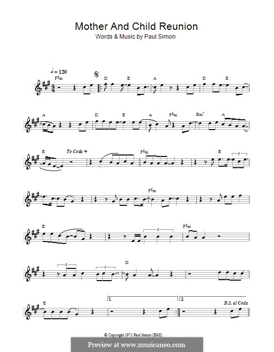 Mother and Child Reunion by P. Simon sheet music on MusicaNeo