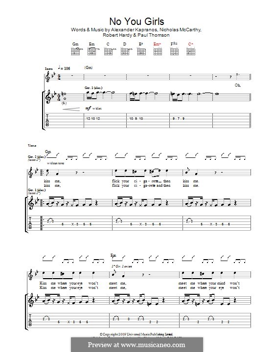 No You Girls (Franz Ferdinand): For guitar with tab by Alexander Kapranos, Nicholas McCarthy, Paul Thomson, Robert Hardy