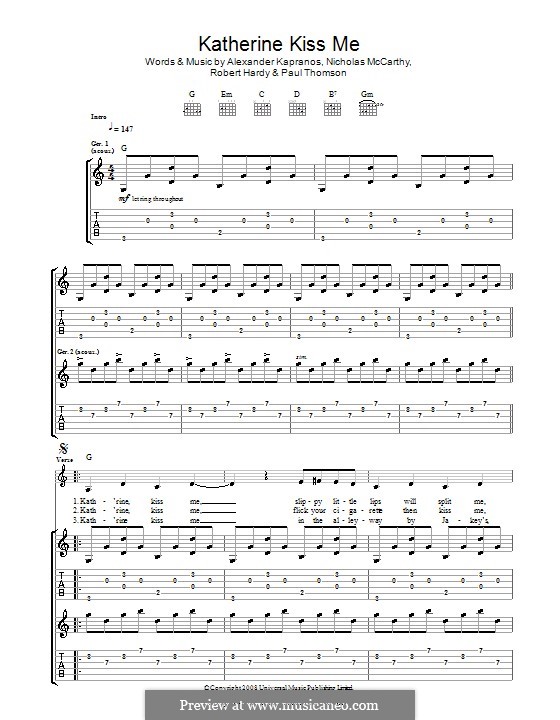 Katherine Kiss Me (Franz Ferdinand): For guitar with tab by Alexander Kapranos, Nicholas McCarthy, Paul Thomson, Robert Hardy