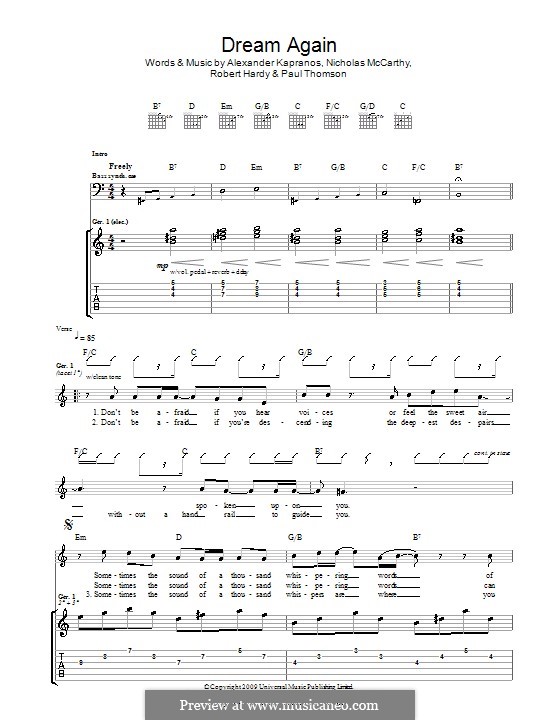 Dream Again (Franz Ferdinand): For guitar with tab by Alexander Kapranos, Nicholas McCarthy, Paul Thomson, Robert Hardy