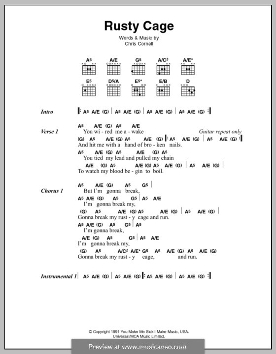 Rusty Cage by C. Cornell sheet music on MusicaNeo