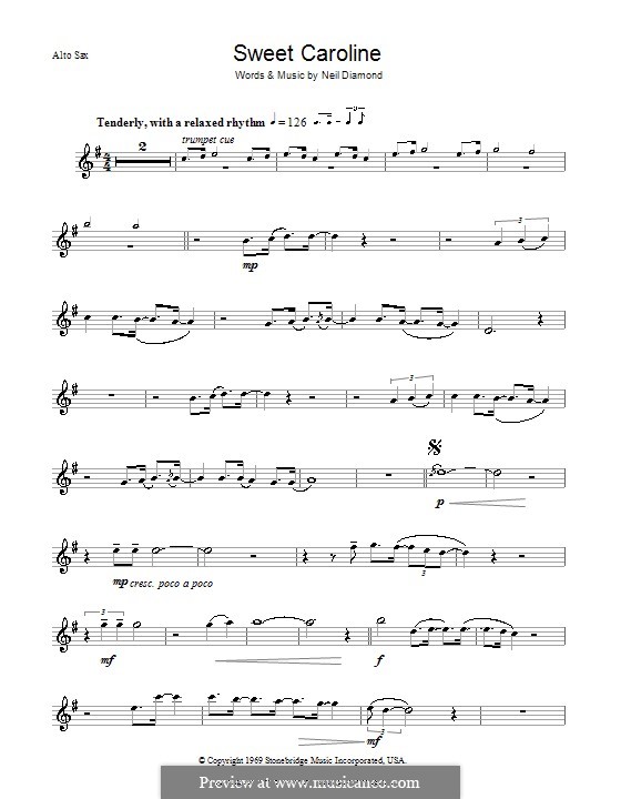 Sweet Caroline by N. Diamond sheet music on MusicaNeo