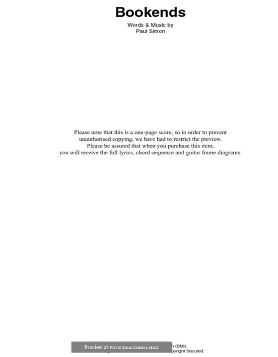 Bookends (Simon & Garfunkel) by P. Simon sheet music on MusicaNeo