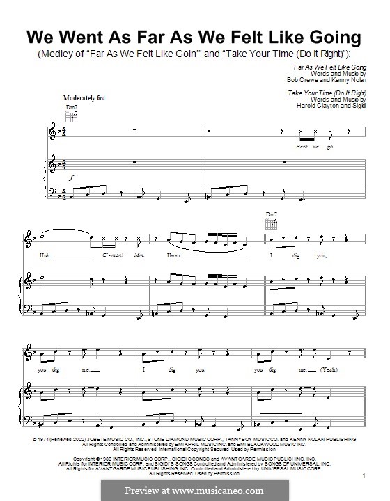 We Went as Far as We Felt Like Going (from Shark Tale): For voice and piano or guitar (Pussycat Dolls) by Bob Crewe, Kenny Nolan