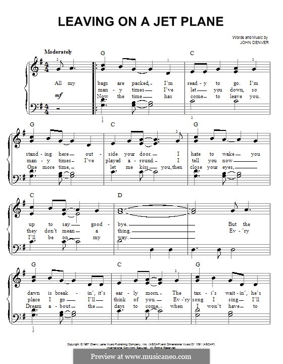 Leaving on a Jet Plane by J. Denver - sheet music on MusicaNeo