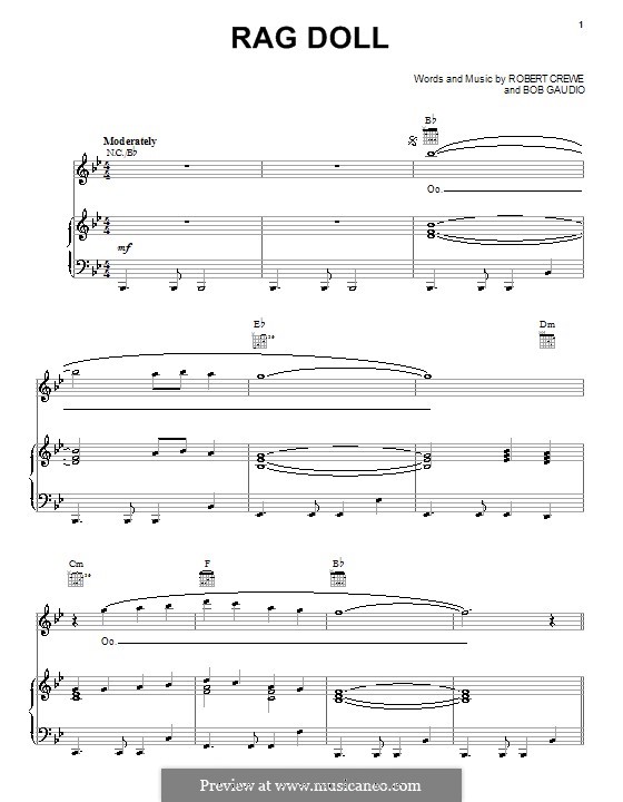 Rag Doll (Frankie Valli & The Four Seasons): For voice and piano (or guitar) by Bob Crewe, Bob Gaudio