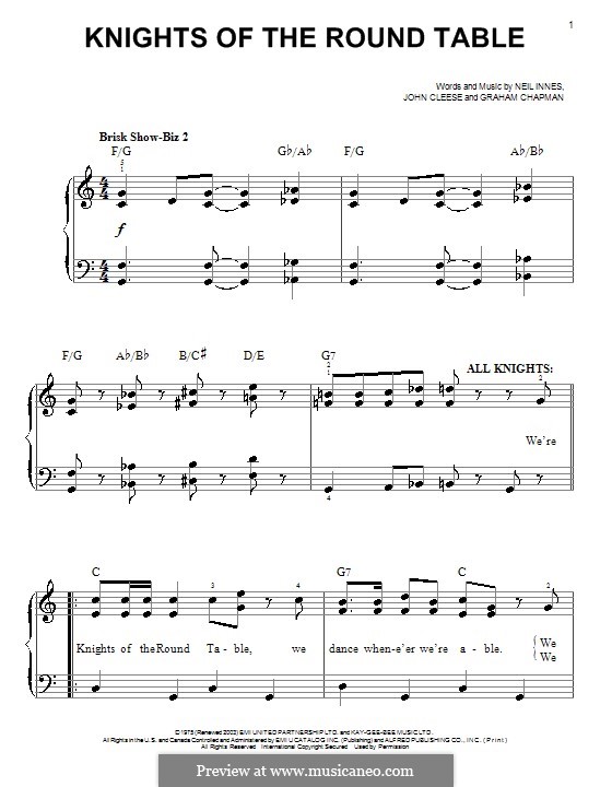Knights Of The Round Table From Monty Python S Spamalot By E Knights Of The Round Table From Monty Python S Spamalot For Easy Piano By