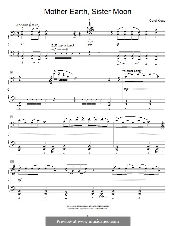 Mother Earth, Sister Moon: For piano by Carol Klose