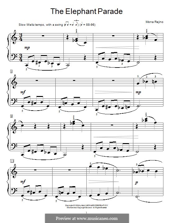 The Elephant Parade: For piano by Mona Rejino
