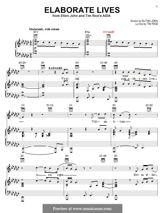 Elaborate Lives: For voice and piano (or guitar) by Elton John