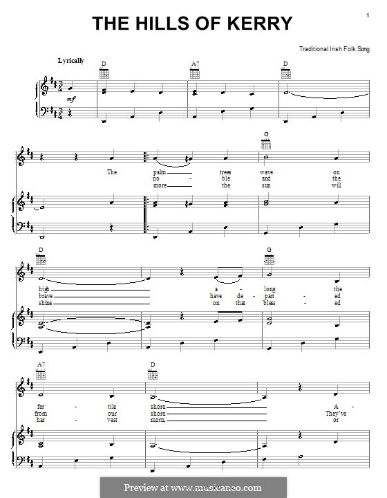 The Hills of Kerry: For voice and piano (or guitar) by folklore