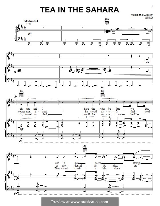 Tea in the Sahara (The Police) by Sting sheet music on MusicaNeo