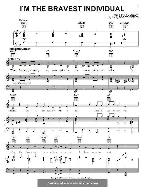 I'm the Bravest Individual: For voice and piano (or guitar) by Cy Coleman