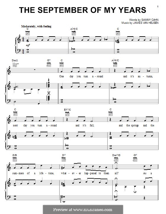 The September of My Years (Frank Sinatra): For voice and piano (or guitar) by Jimmy Van Heusen