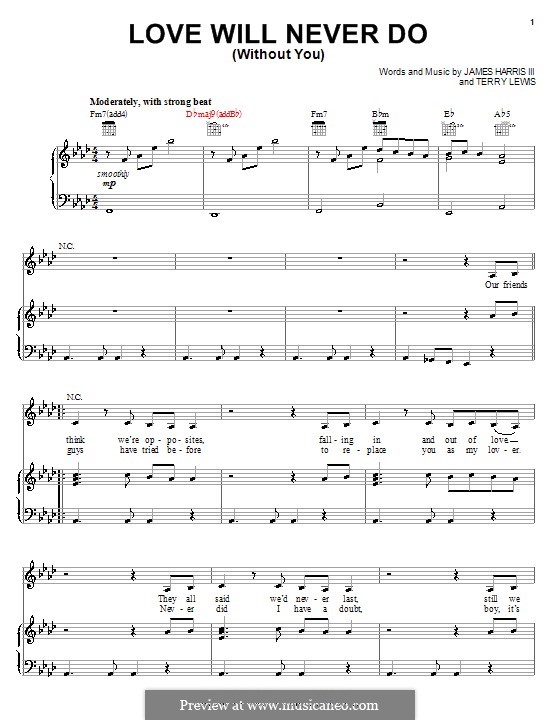 Love Will Never Do (Without You): For voice and piano or guitar (Janet Jackson) by James Samuel Harris III, Terry Lewis
