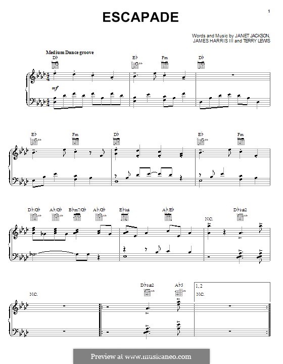 Escapade (Janet Jackson): For voice and piano (or guitar) by James Samuel Harris III, Terry Lewis