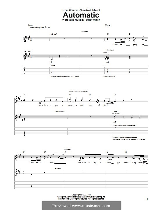 Automatic (Weezer) by P. Wilson sheet music on MusicaNeo