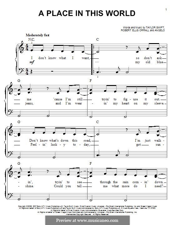A Place in This World (Taylor Swift) by Angelo, R.E. Orrall on MusicaNeo