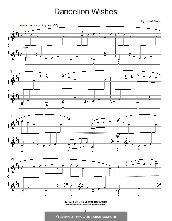 Dandelion Wishes: For piano by Carol Klose