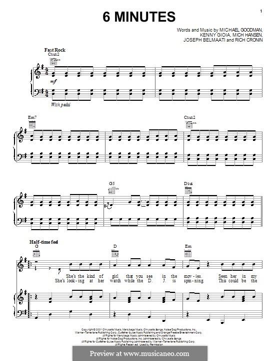 6 Minutes (Jonas Brothers): For voice and piano (or guitar) by Joseph Belmaati, Kenny Gioia, Mich Hansen, Michael Goodman, Rich Cronin