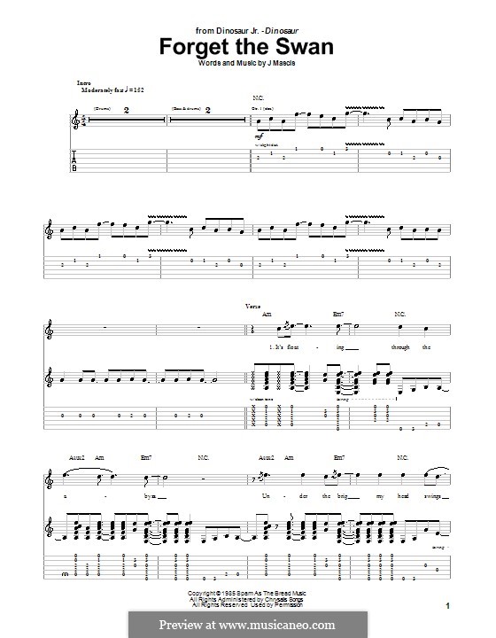 Forget the Swan (Dinosaur Jr.): For guitar with tab by Joseph Mascis Jr.