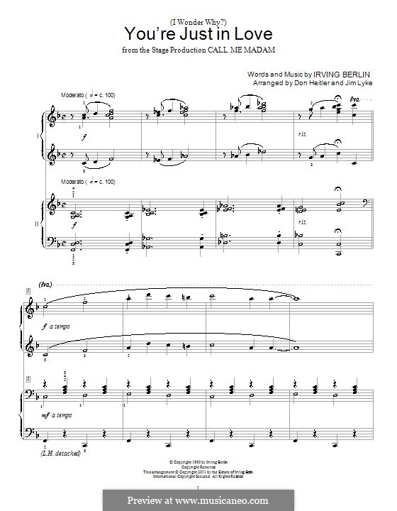(I Wonder Why?) You're Just in Love: For piano four hands by Irving Berlin