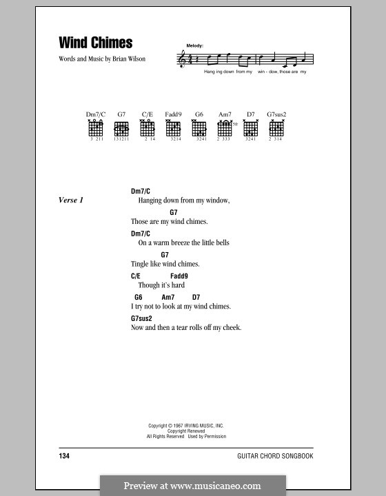 Wind Chimes The Beach Boys By B Wilson V D Parks On Musicaneo Wind Chimes The Beach Boys Lyrics And Chords With Chord Bo