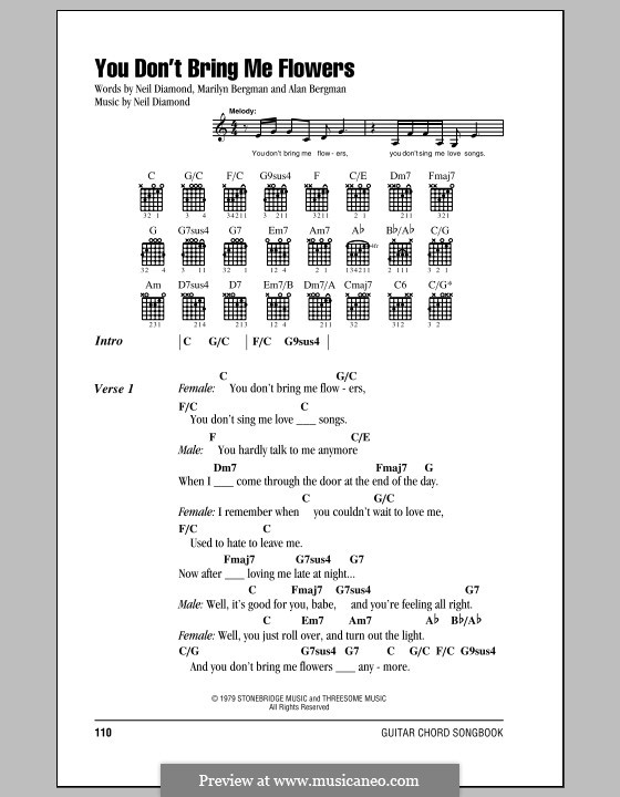 You Don't Bring Me Flowers by N. Diamond sheet music on MusicaNeo