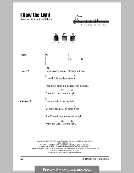 I Saw the Light by H. Williams - sheet music on MusicaNeo