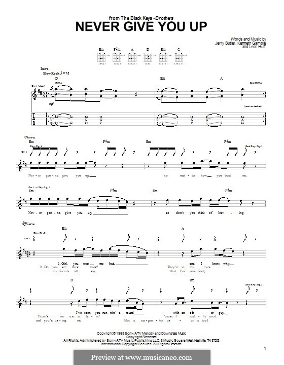 Never Give You Up (The Black Keys) by J. Butler, K. Gamble, L.A. Huff on MusicaNeo