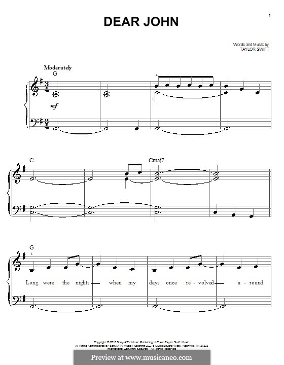 dear john taylor swift lyrics and chords dear john by t swift sheet music on musicaneo dear john taylor swift lyrics and chords dear john by t swift sheet music on musicaneo