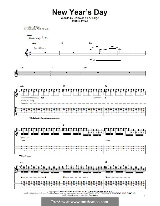 New Year's Day by U2 sheet music on MusicaNeo