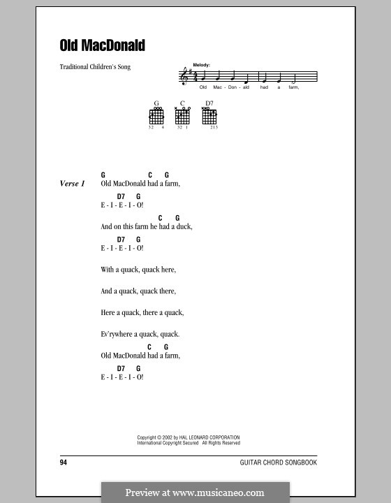 Old MacDonald Had a Farm by folklore sheet music on MusicaNeo Old MacDonald Had a Farm by folklore sheet music on MusicaNeo