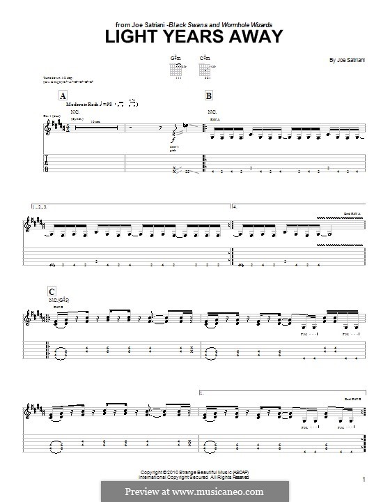 Light Years Away: For guitar with tab by Joe Satriani